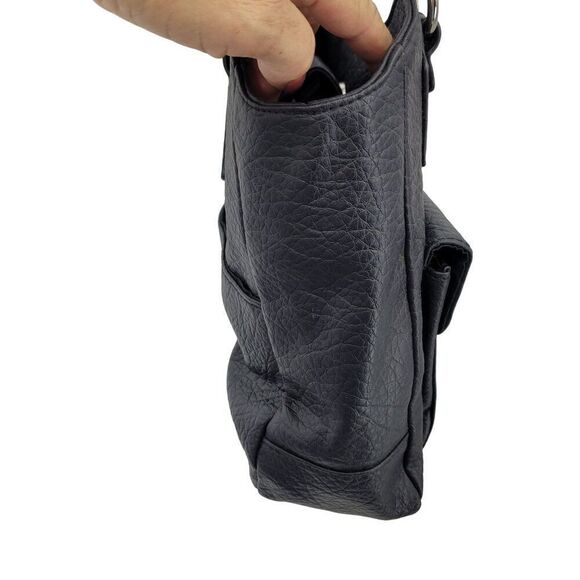 Black Braided Handle Vegan Faux Leather Shoulder Bag Multiple Compartments - Picture 7 of 13